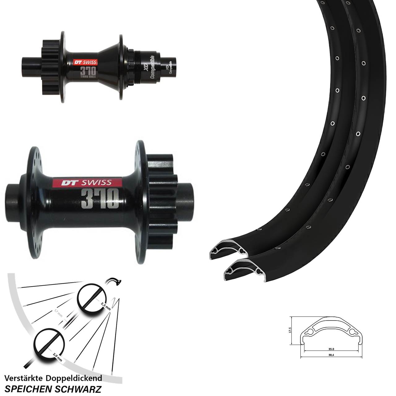 Laufradsatz 15x100 12x142 29 Zoll Ryde Disc 35 DT Swiss 370 XD 11-12 fach