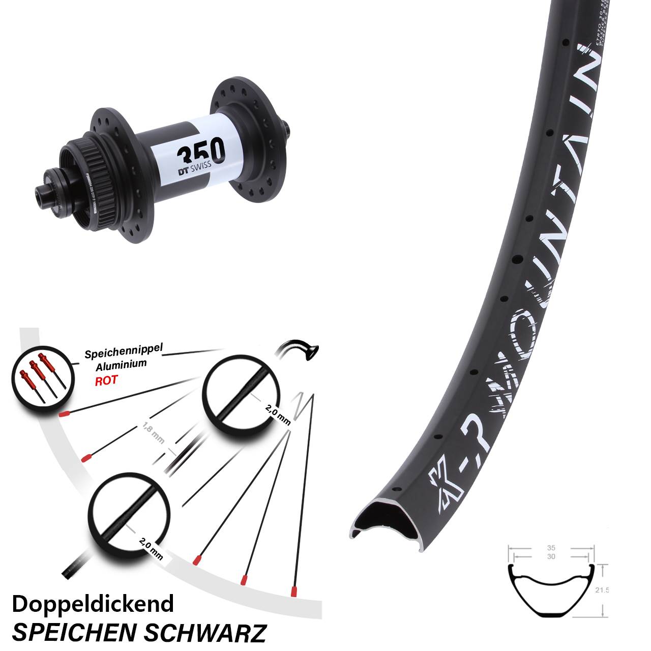 KX-R Mountain DT Swiss 350 27,5 Zoll Centerlock Vorderrad für Schnellspanner