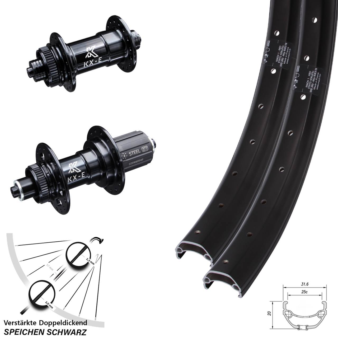 Disc Laufrad-Satz QR 20 Zoll Mach1 Kargo KX-E Heavy Duty 8-12 fach HG