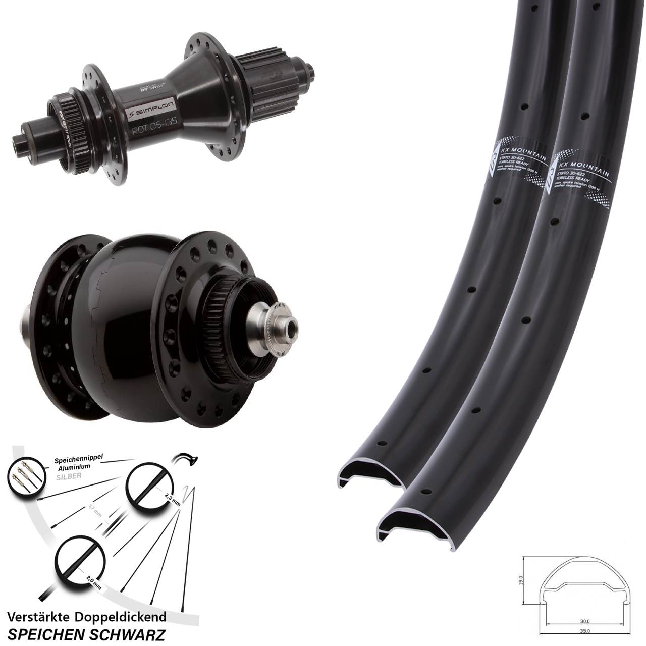 Disc Laufradsatz 29 Zoll KX Mountain DT Swiss 370 Hybrid SON 28 Shimano Micro Spline QR