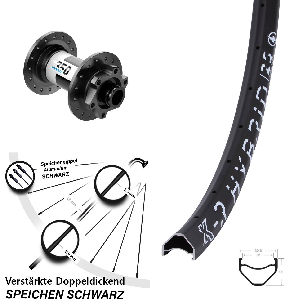 650B KX-R Hybrid 25 DT Swiss 350 Vorderrad 6-Loch 15x100