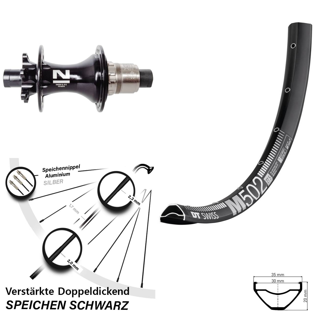 29 Zoll DT Swiss M502 Novatec D462SB Disc Laufrad 12x148 XD