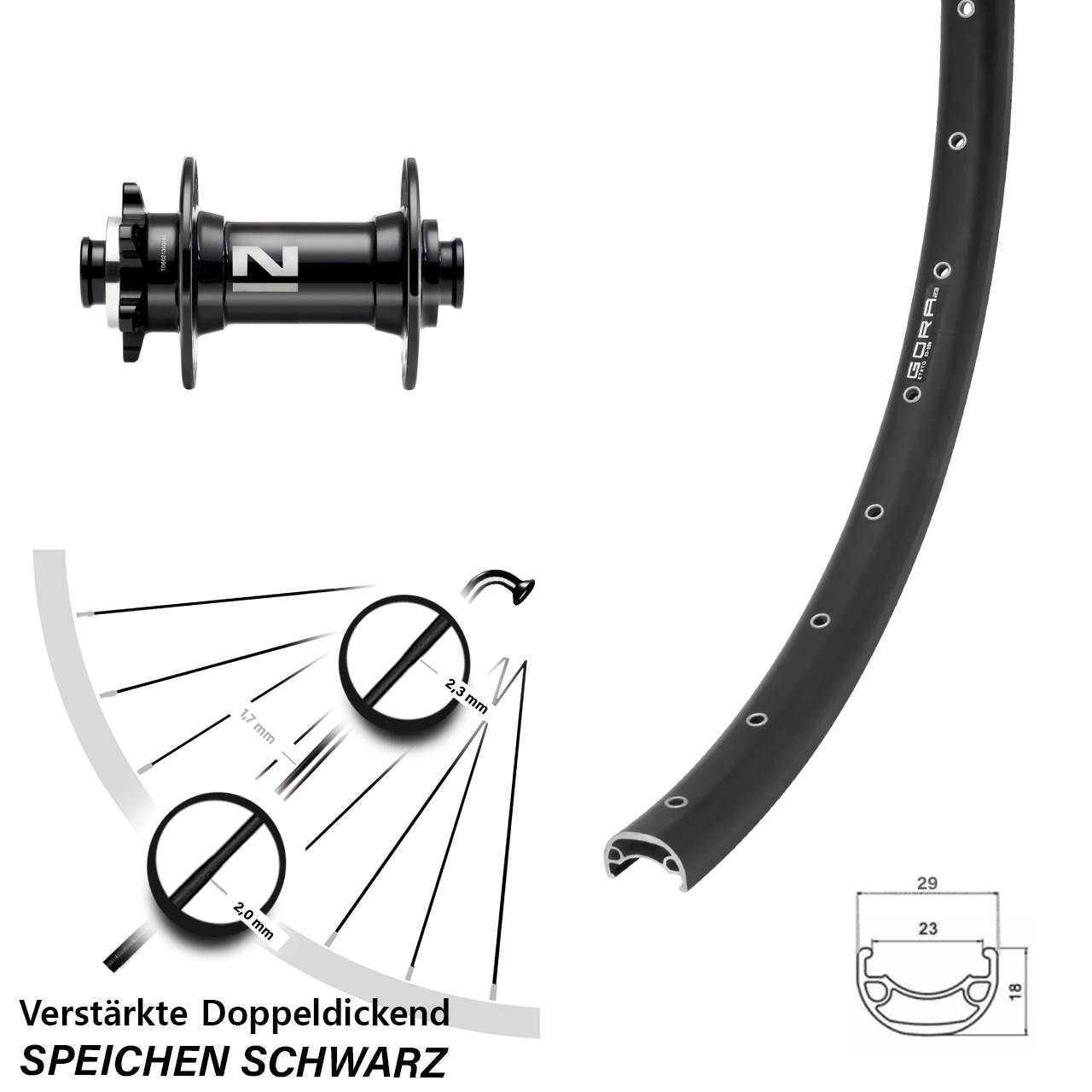 Vorderrad 6-Loch 29 Zoll Gora 23 Novatec D041 15x110 Boost