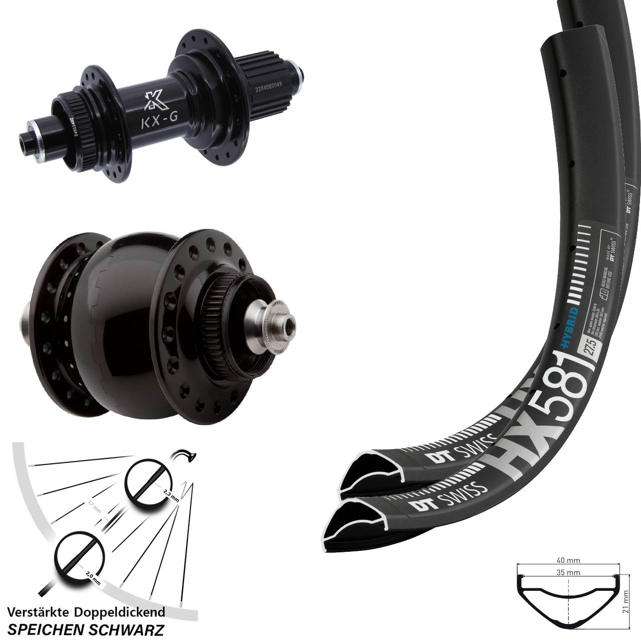 DT Swiss HX 581 KX-GS verstärkt SON 28 27,5 Zoll Disc Laufradsatz QR Micro Spline
