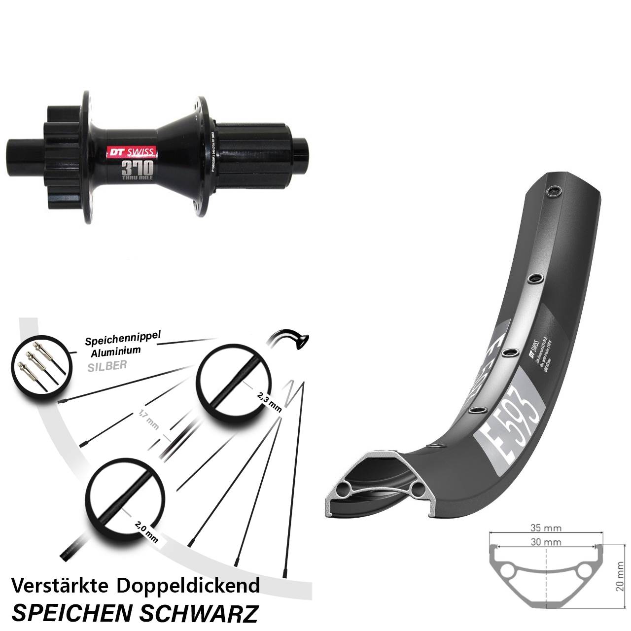 DT Swiss E 593-370 650B Disc Hinterrad 12x142 8-11 fach HG