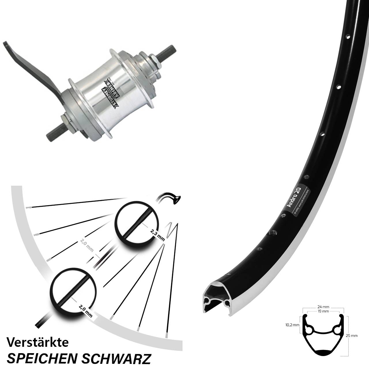 Hinterrad 28 Zoll Ryde Andra 20 Sturmey Archer Duomatic 2 Gang Rücktritt