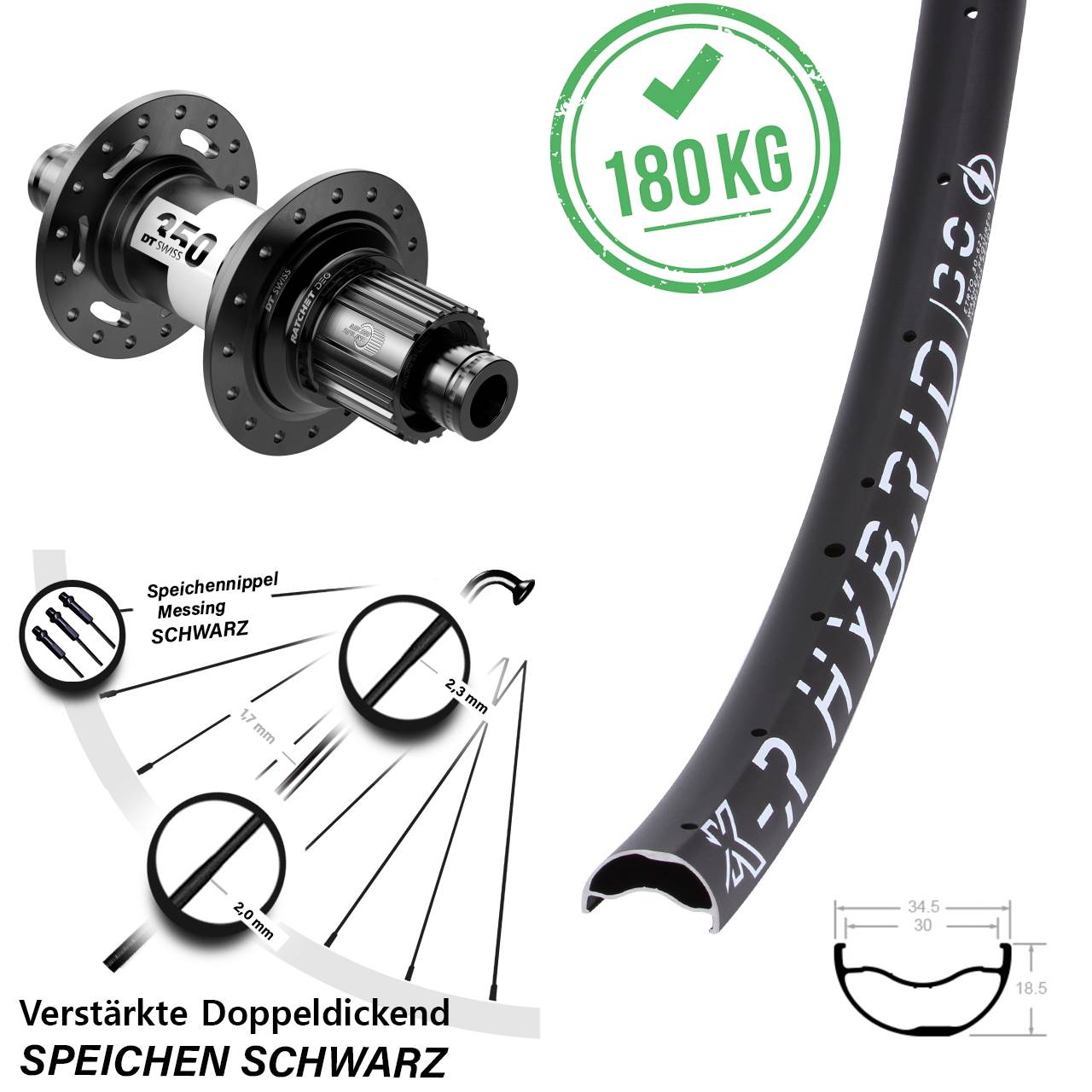 Disc Laufrad 29 Zoll KX-R Hybrid 30 DT Swiss 350 DEG 72 Shimano Micro Spline 12x148