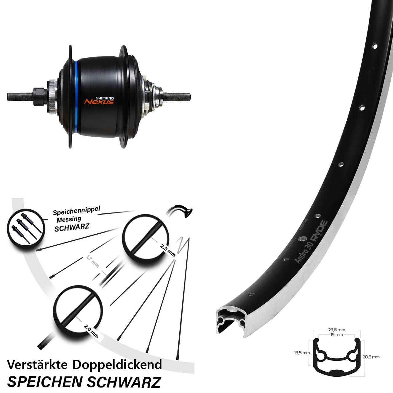 28 Zoll Andra 30 Shimano 8 Gang Di2 E-Bike Hinterrad für Felgenbremse