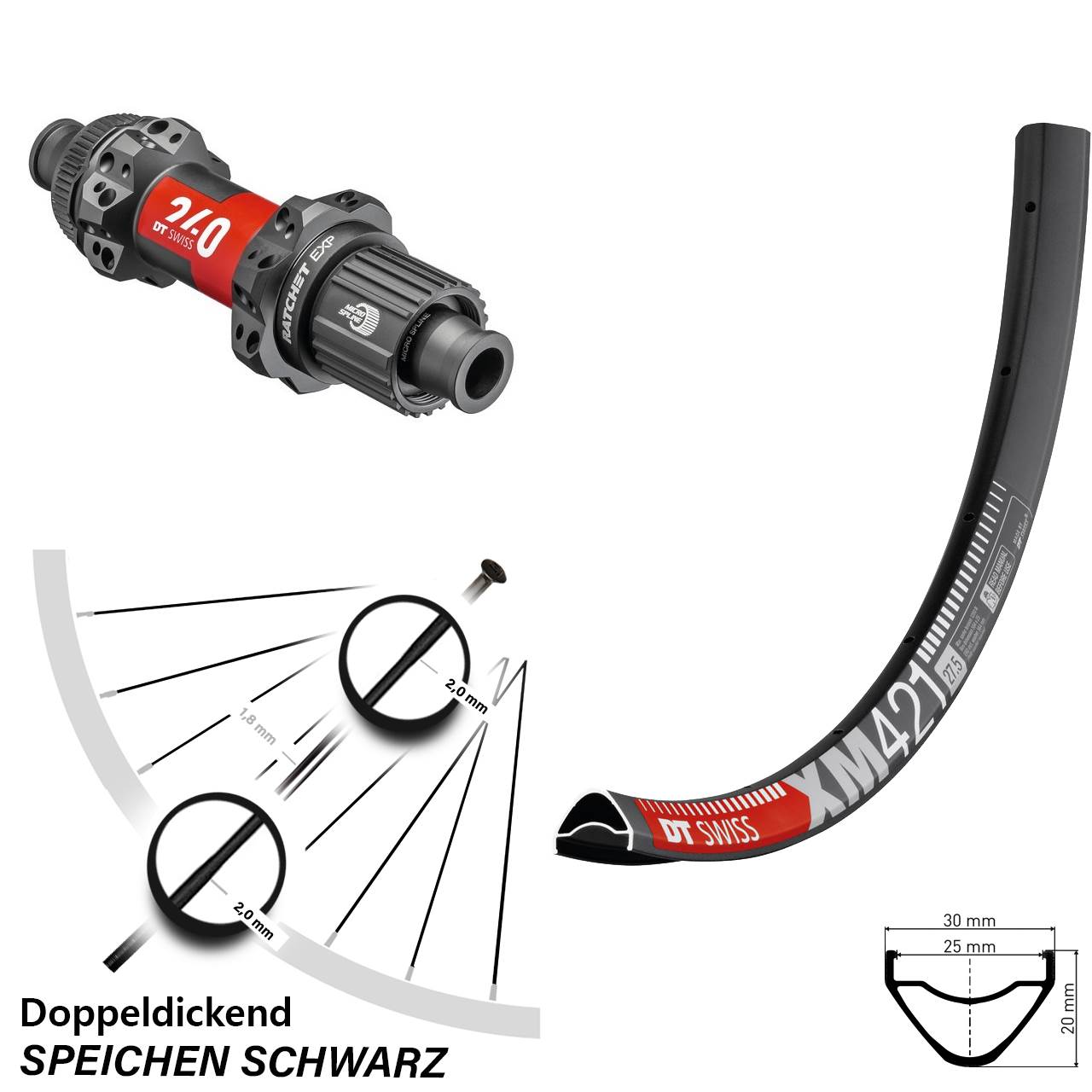 29 Zoll Hinterrad XM 421 DT Swiss 240 EXP Boost Micro Spline 12-fach Straightpull