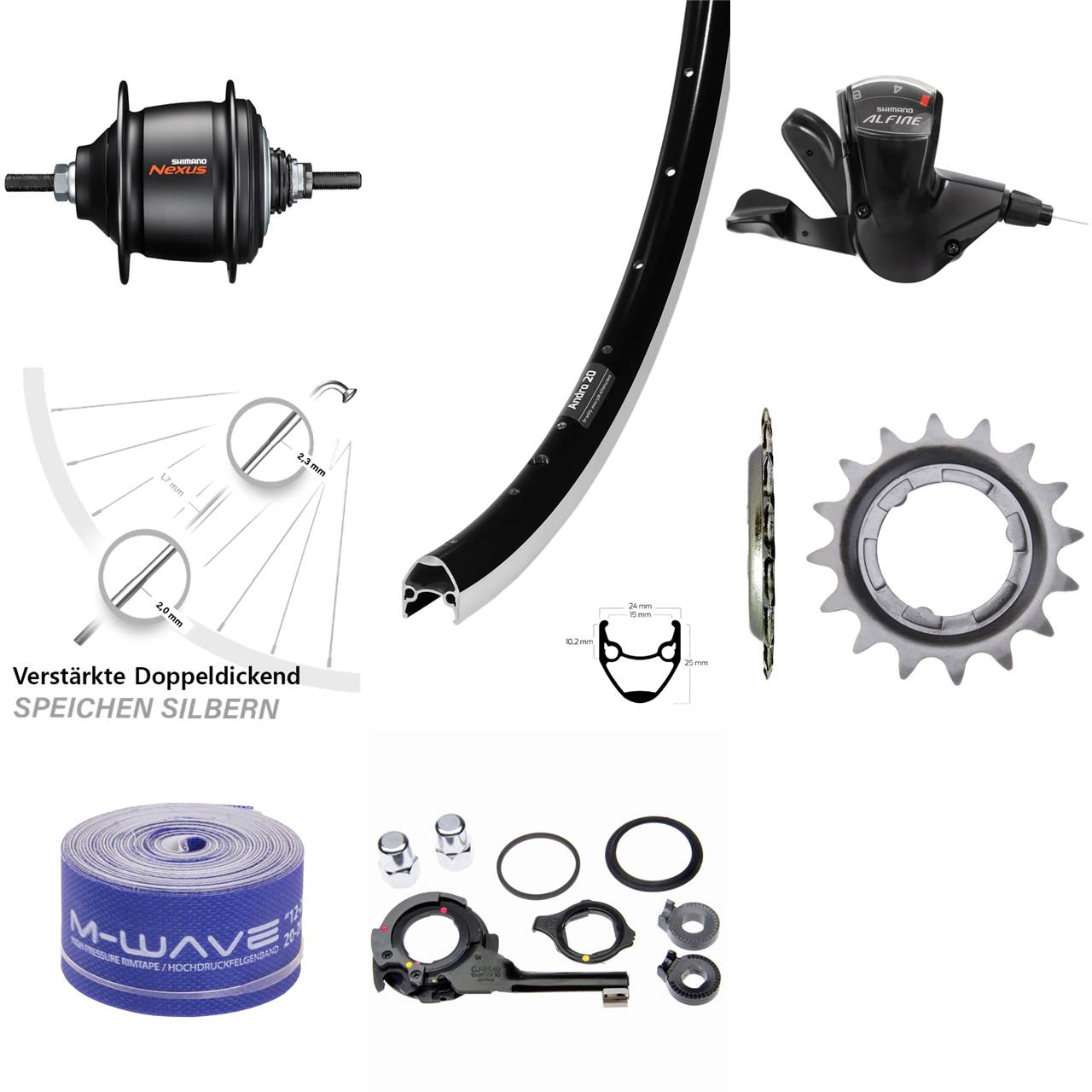 Shimano Nexus 8 Gang Ryde Andra 20 Hinterrad 28 Zoll