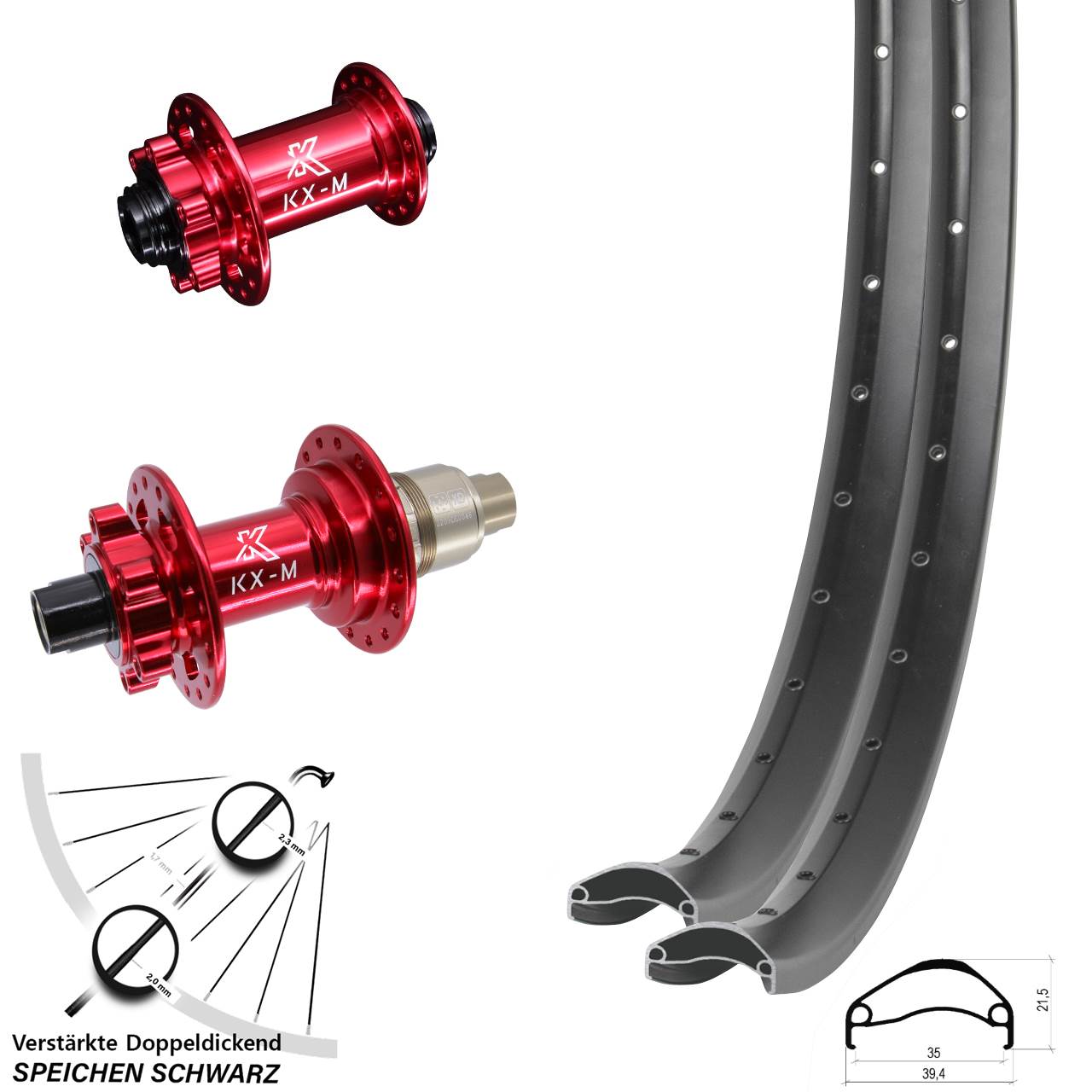 Laufradsatz 6-Loch 27,5 Zoll Ambrosio E35 KX-M rot SRAM XD 15x100 12x142