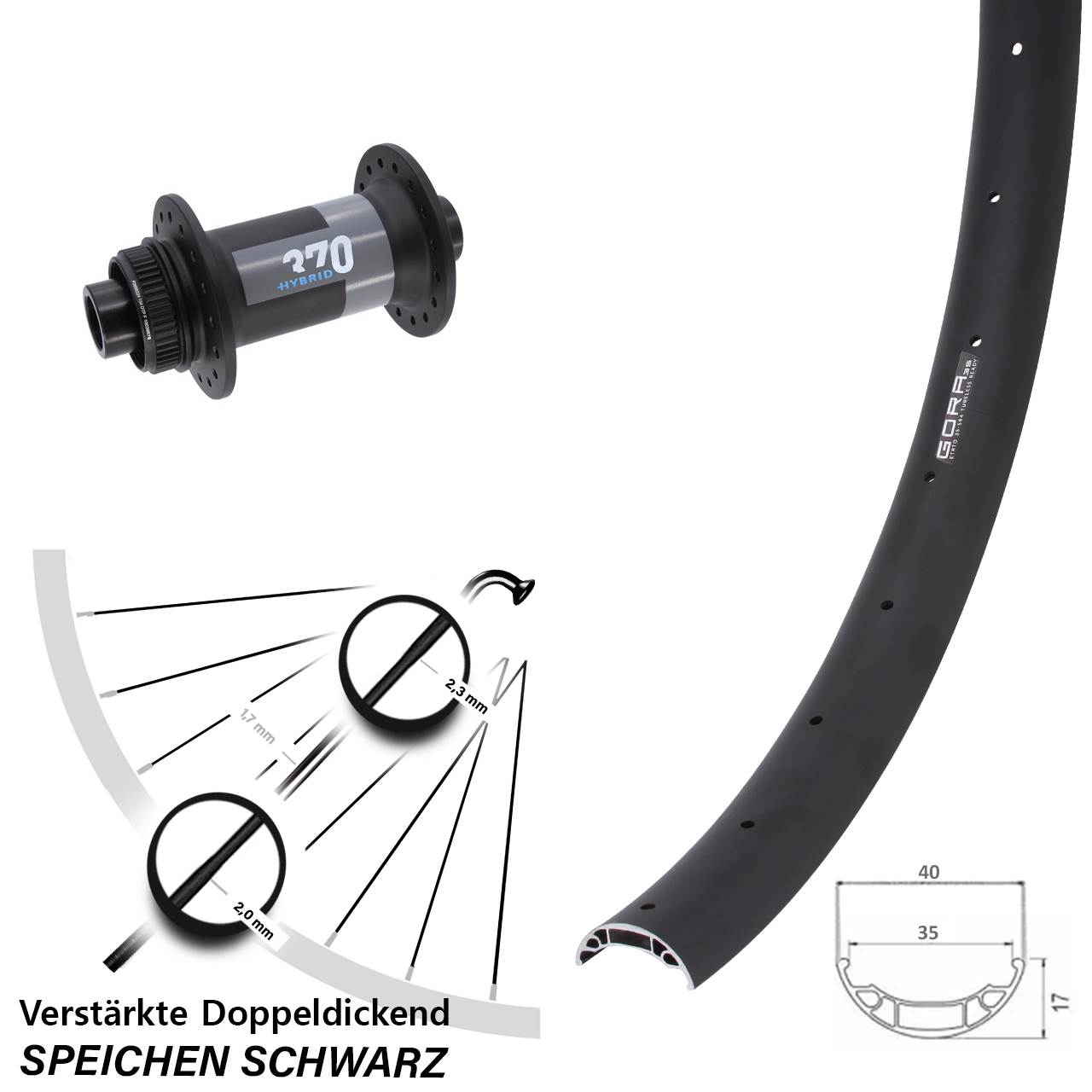 Vorderrad Centerlock 27,5 Zoll Gora 35 DT Swiss 370 Hybrid 15x110 Boost