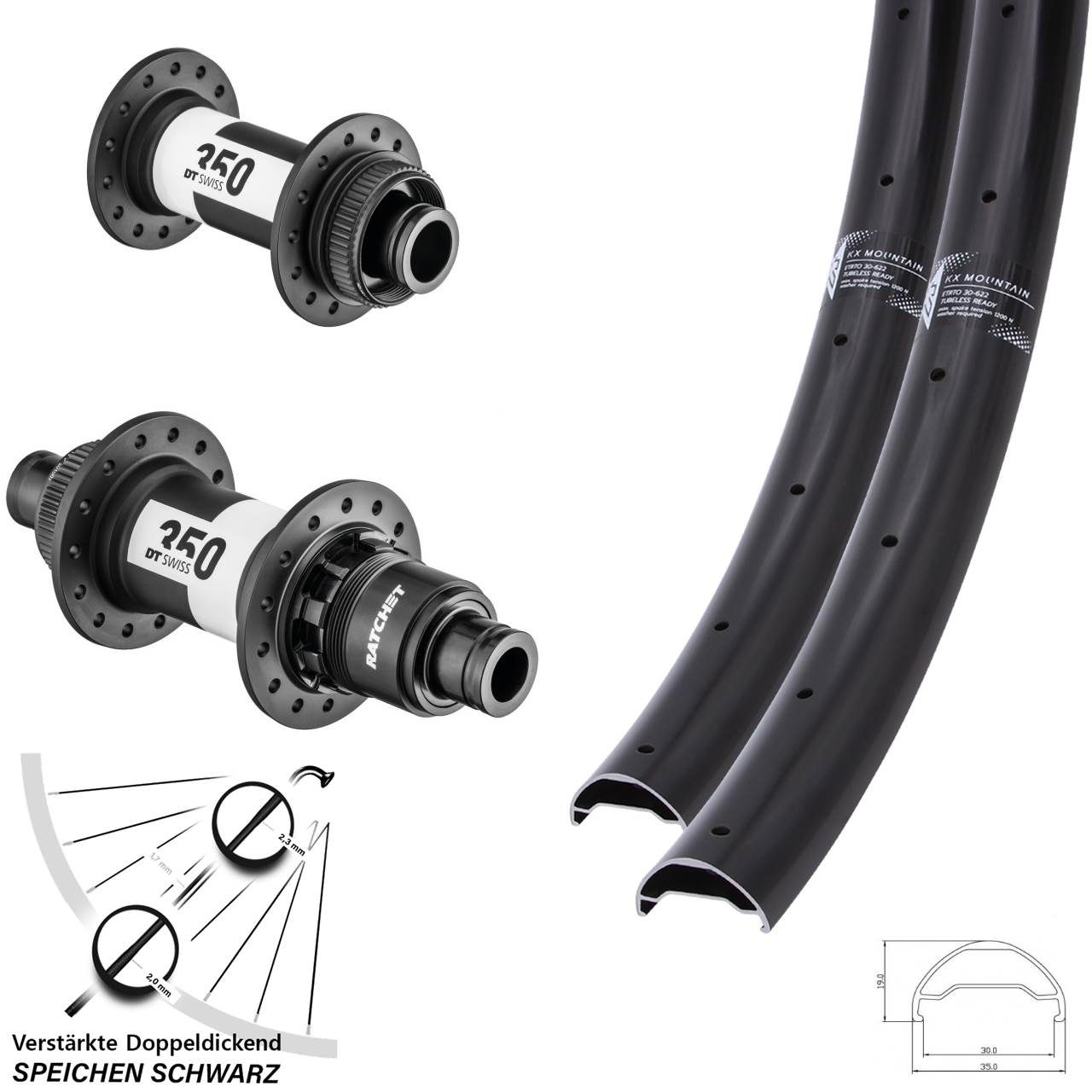 29 Zoll KX Mountain DT Swiss 350 SRAM XD Centerlock Disc Laufrad-Satz 15x100 12x142