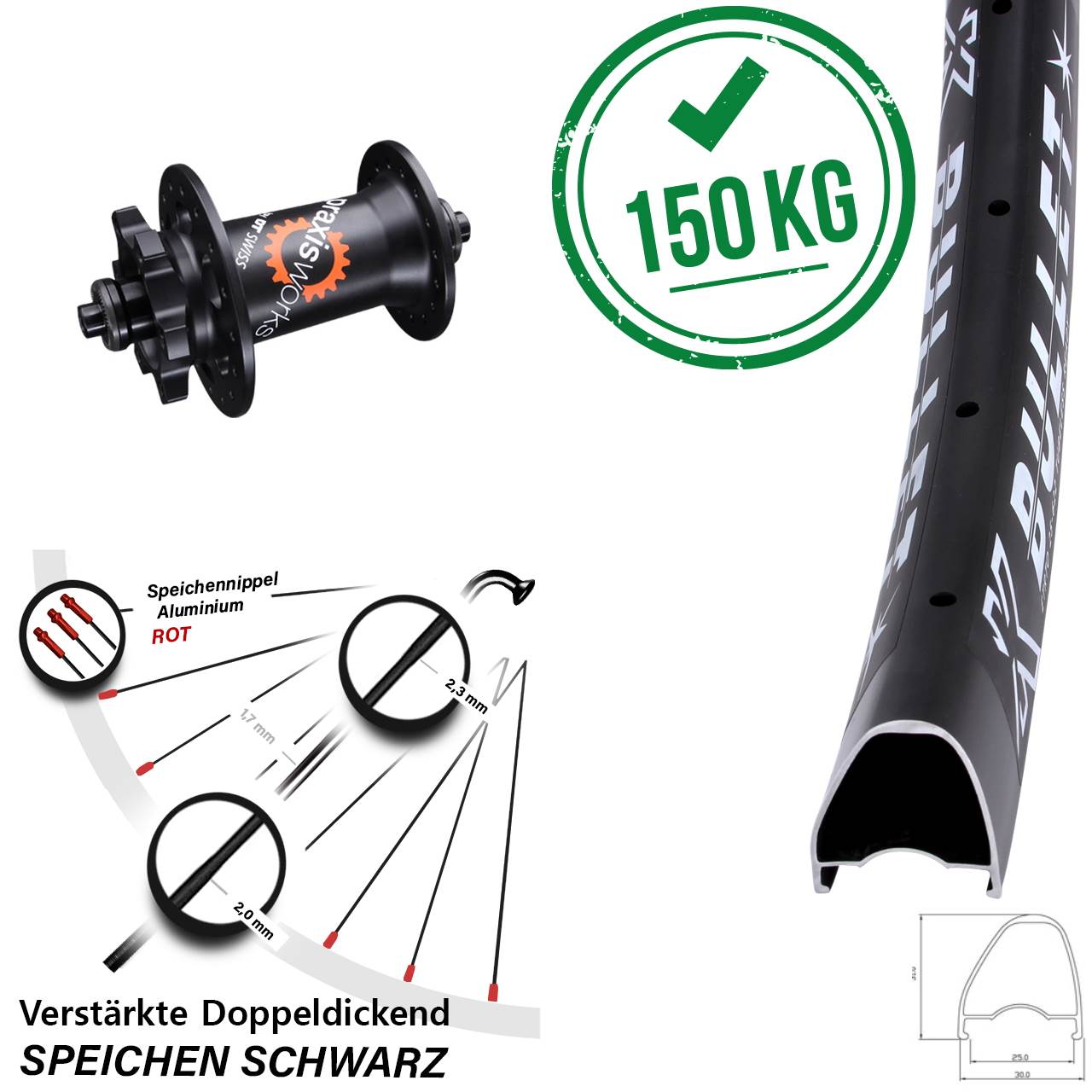 28-29 Zoll KX Bullet OS DT Swiss 350 QR Vorderrad 6-Loch