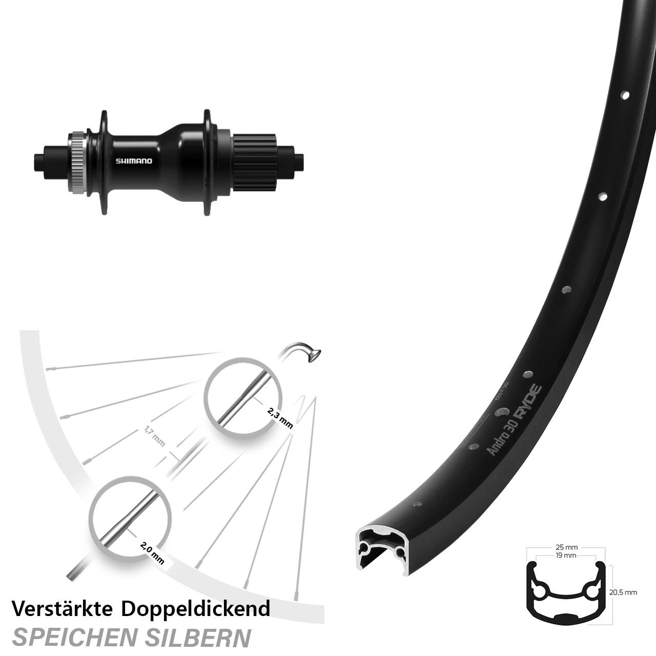 Disc Laufrad 28-29 Zoll Ryde Andra 30 Disc Shimano FH-QC500 Micro Spline QR