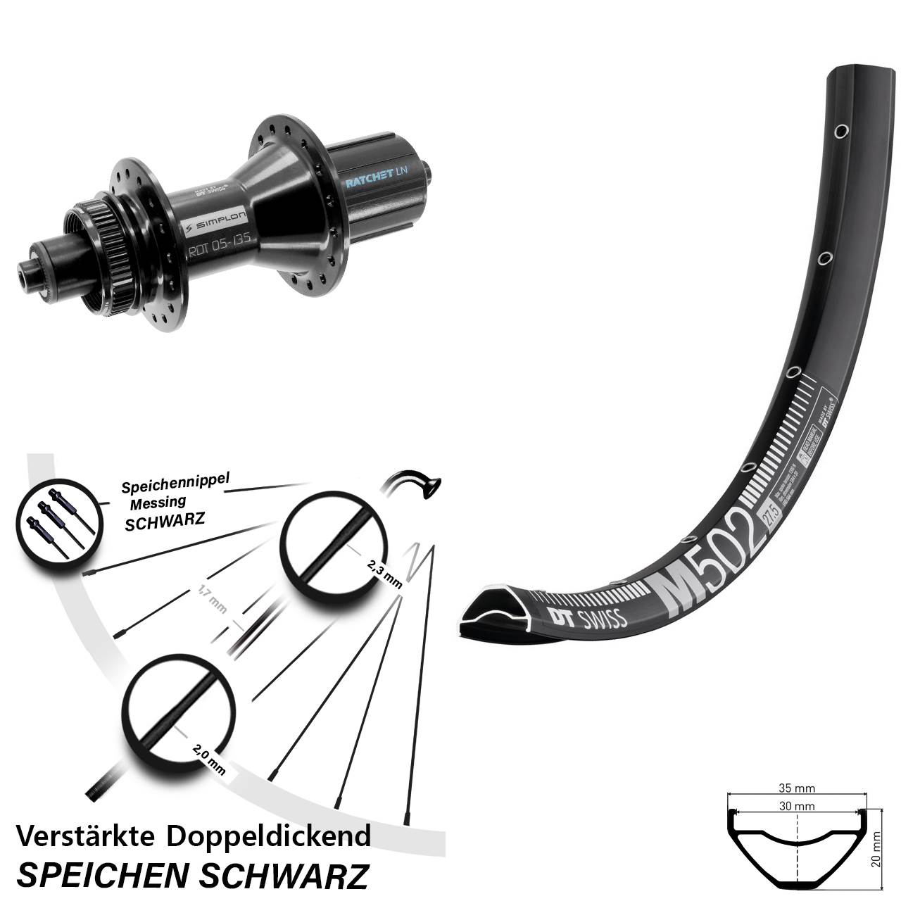 Disc Laufrad QR 29 Zoll DT Swiss M 502-370 Hybrid 8-11 fach