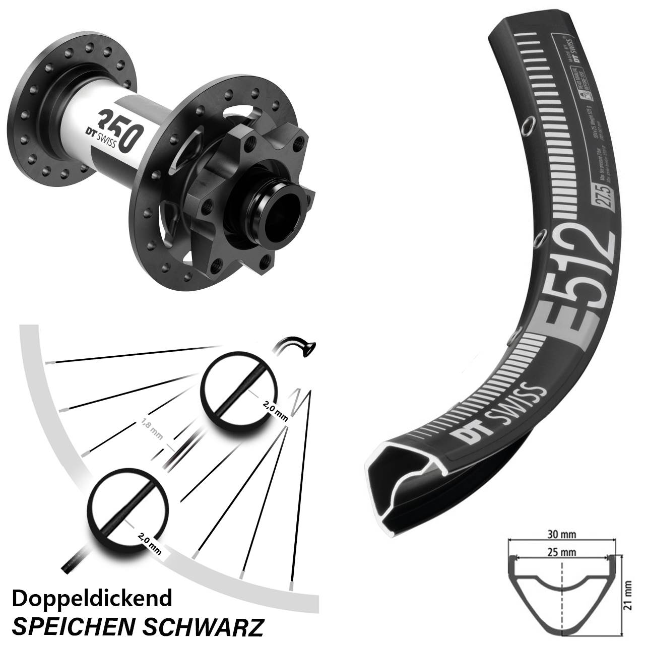 DT Swiss E 512 Vorderrad 29 Zoll Nabe 350 Boost 6-Loch 15x110 mm Steckachse Enduro MTB
