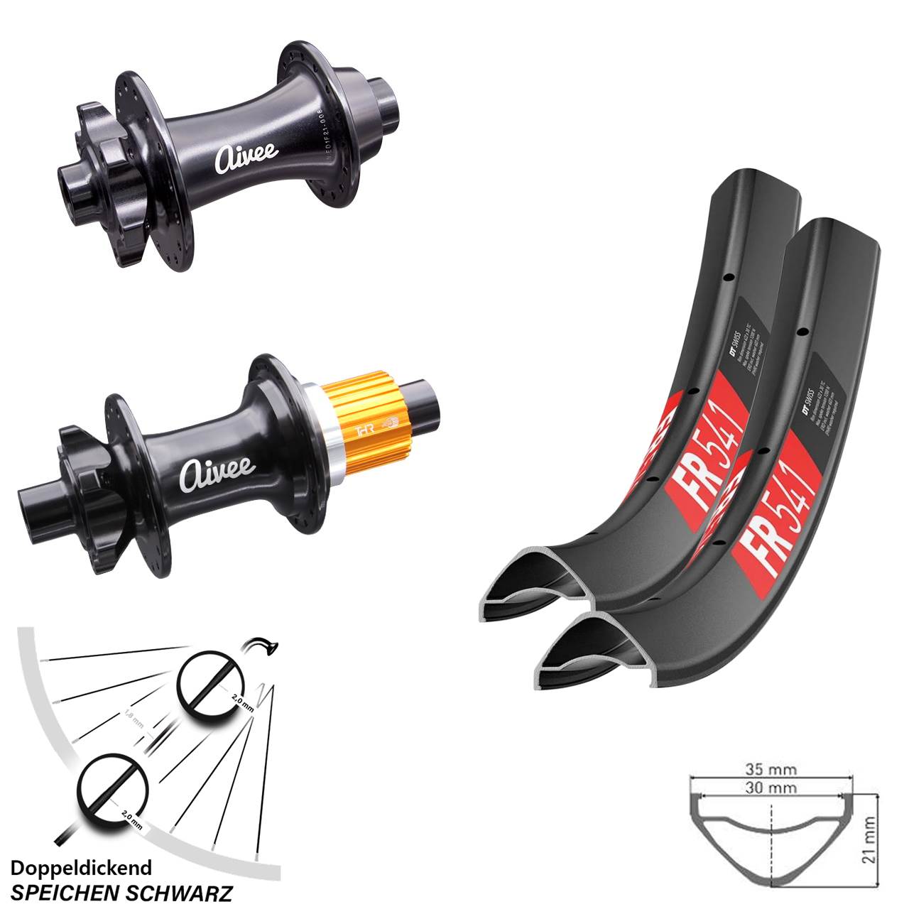 Laufradsatz 29 Zoll DT Swiss FR 541 MTB Boost 6-Loch Micro Spline Aivee Classic