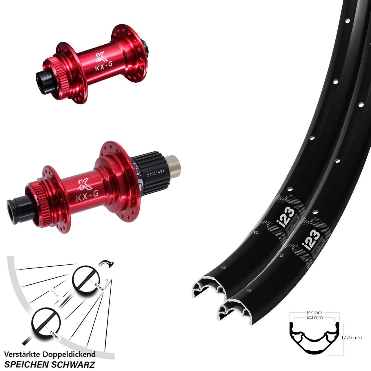 28-29 Zoll WTB i23 KX-G rot Disc Laufrad-Satz 12x100/142 Micro Spline