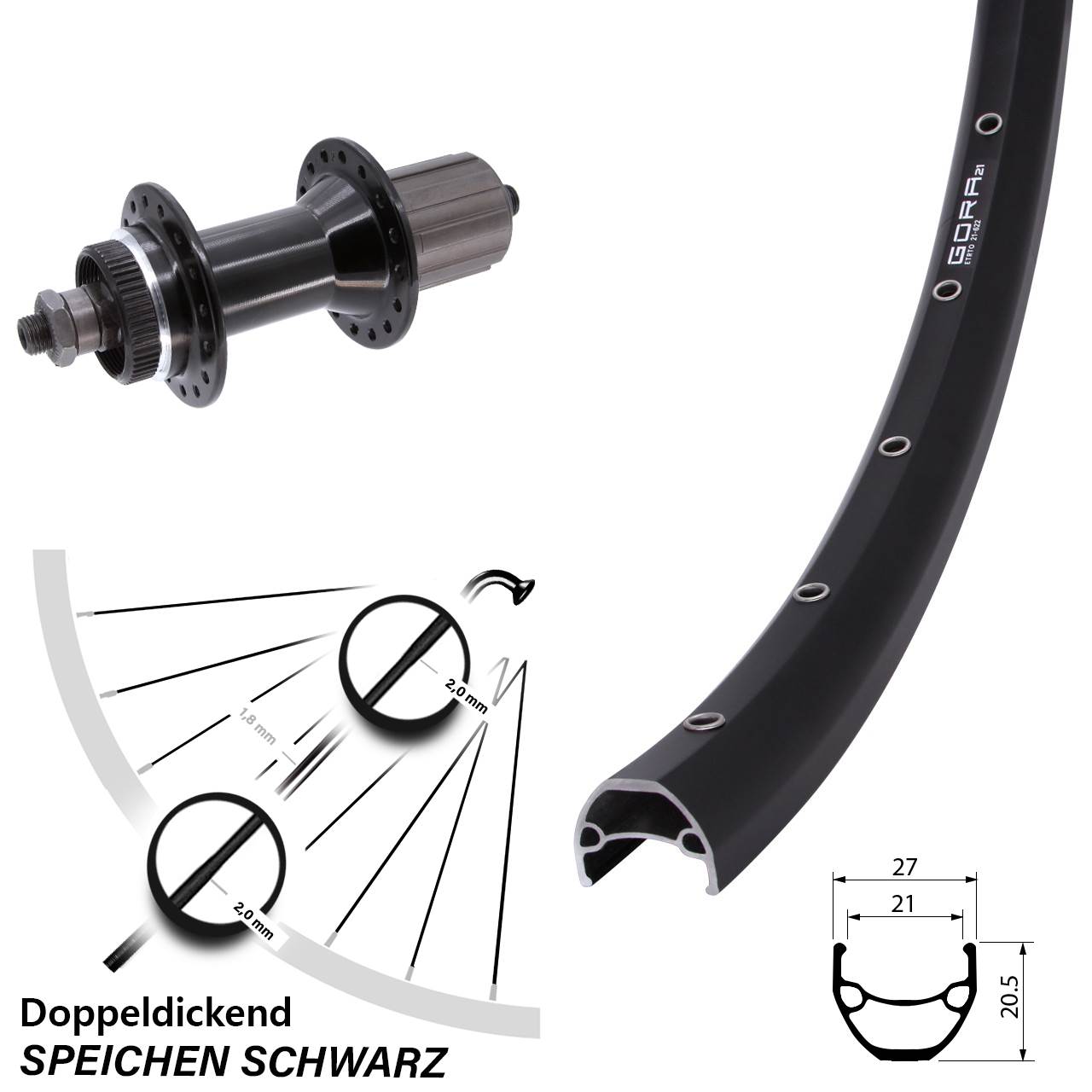 Gora 21 Joytech D762 29 Zoll Hinterrad Centerlock QR 8-11 fach