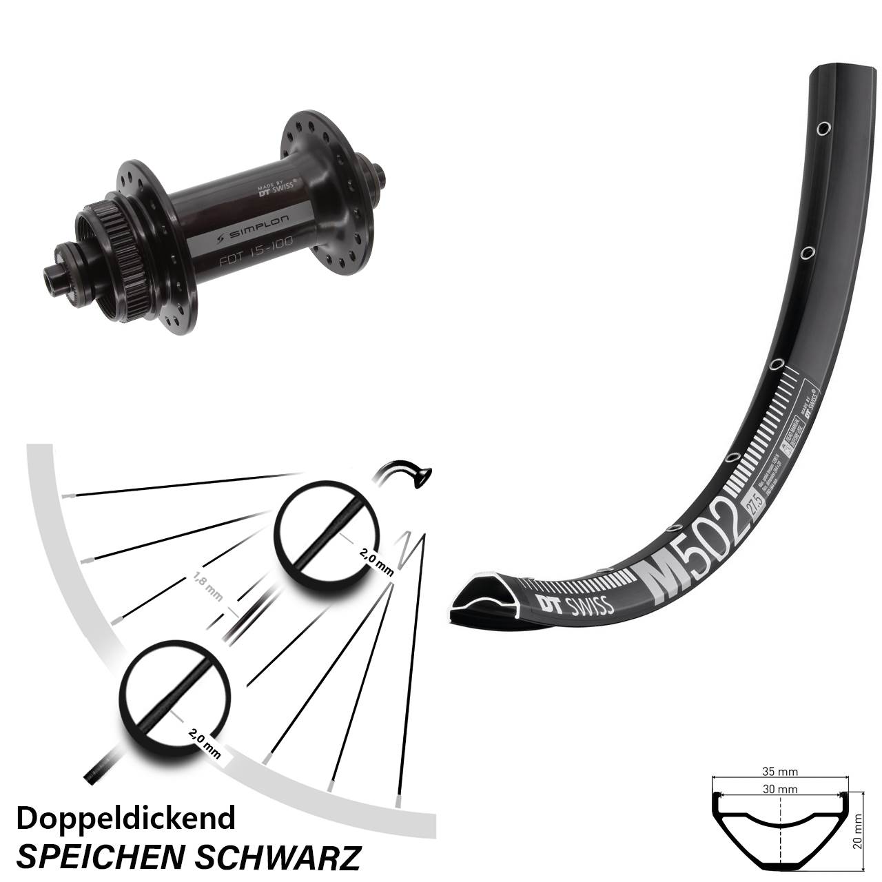 Centerlock Vorderrad 27,5 Zoll DT Swiss M 502-370 QR