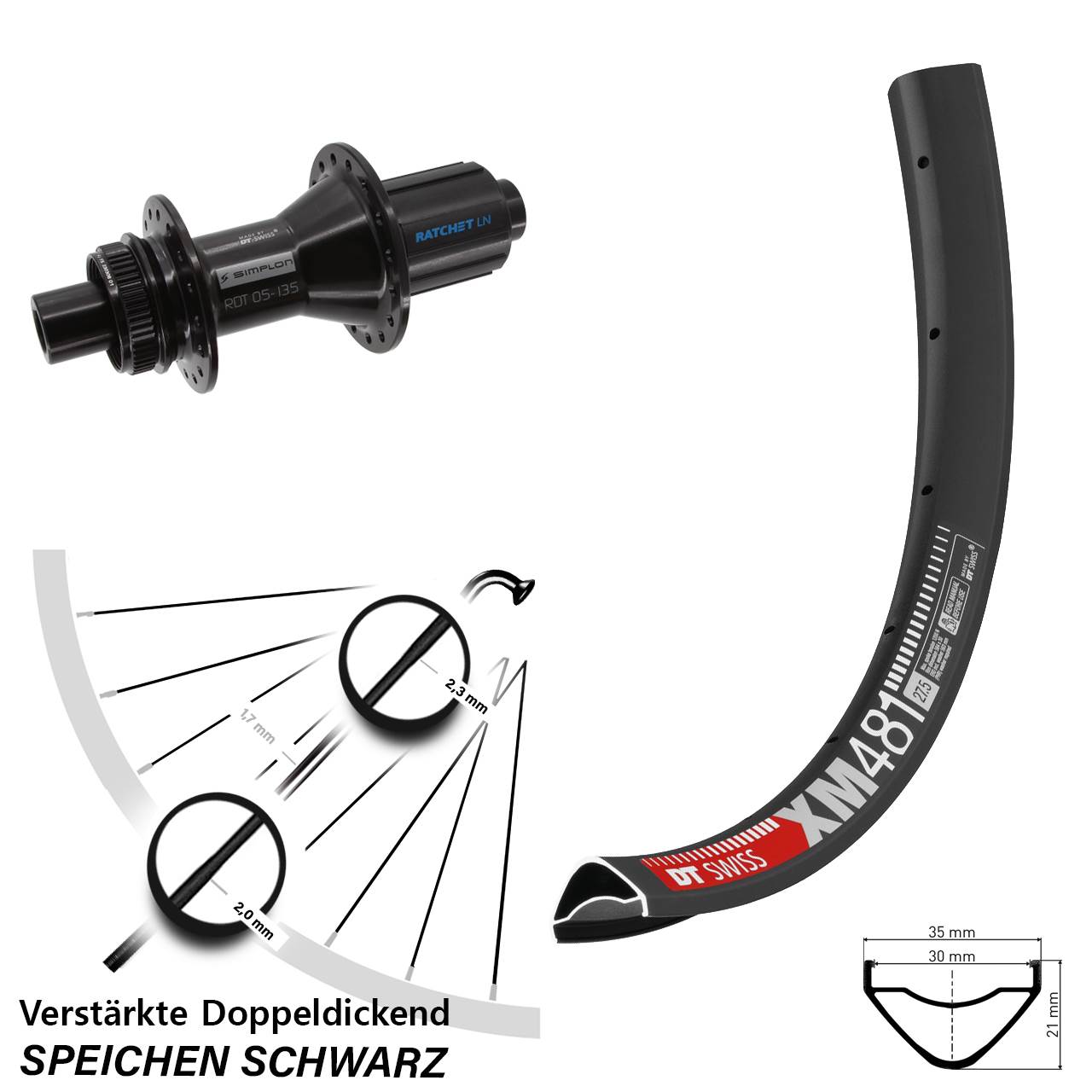 27,5 Zoll DT Swiss XM481-370 Hybrid Hinterrad Centerlock 12x142 8-11 fach