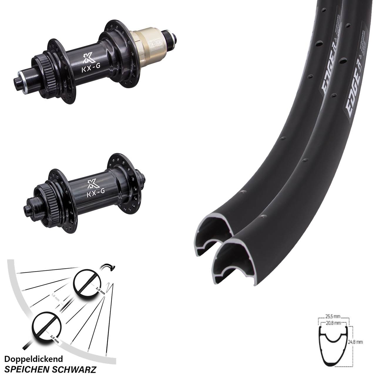 28 Zoll Ryde Edge R 25 OS Laufradsatz Road Disc KX-G Centerlock Sram XDR