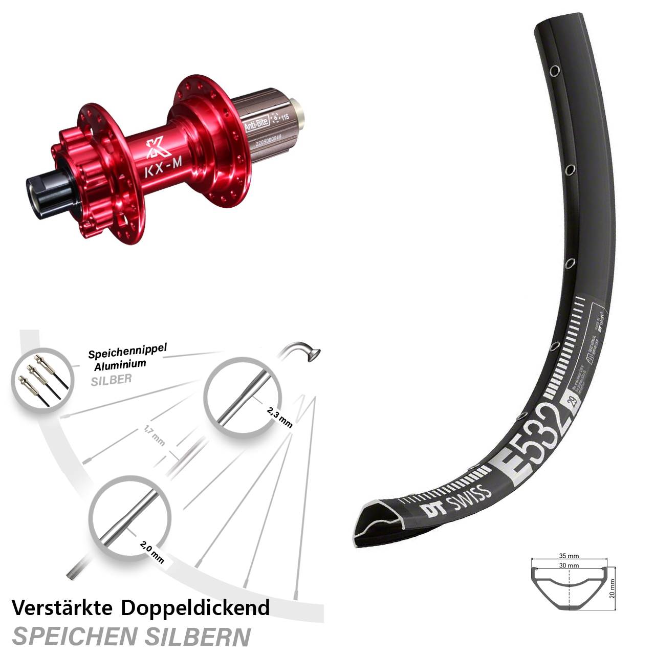 Disc Hinterrad 29 Zoll DT Swiss E532 KX-M rot 8-12 fach 12x142