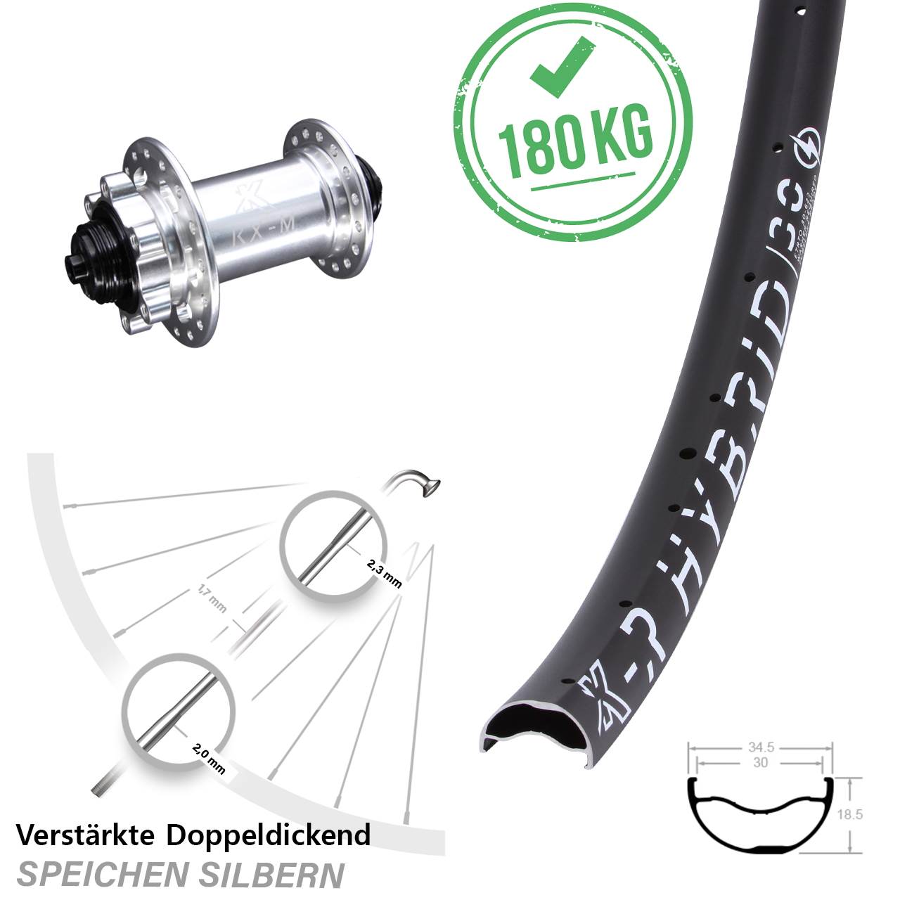 6-Loch Vorderrad 29 Zoll KX-MR Hybrid 30 QR