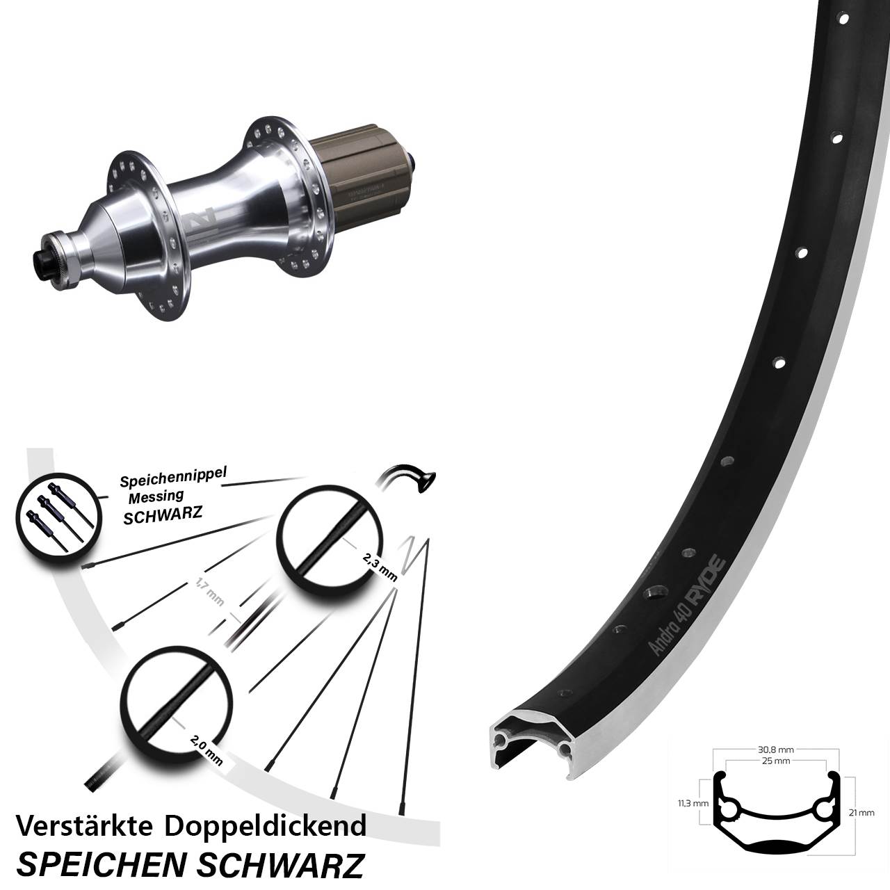 Ryde Andra 40 Novatec F162 28 Zoll Laufrad hinten für Schnellspanner 8-12 fach HG