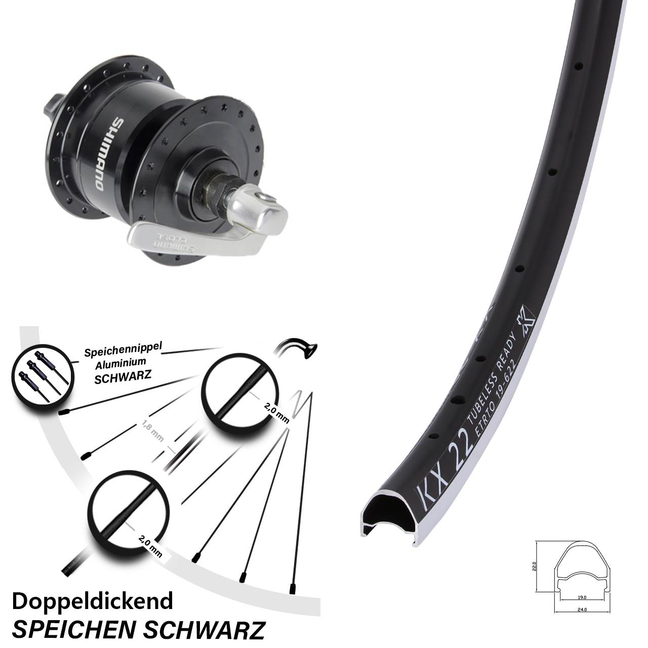 Vorderrad mit Nabendynamo QR 28 Zoll KX 22 Shimano DH3N72