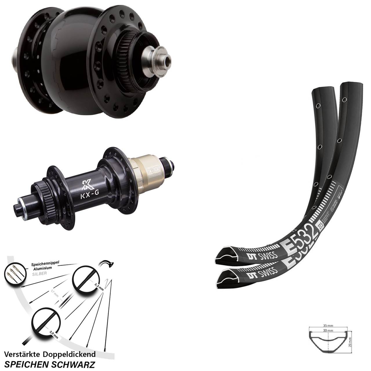 DT Swiss E 532 KX-G SON 28 27,5 Zoll Laufradsatz Centerlock QR XDR 11-12 fach