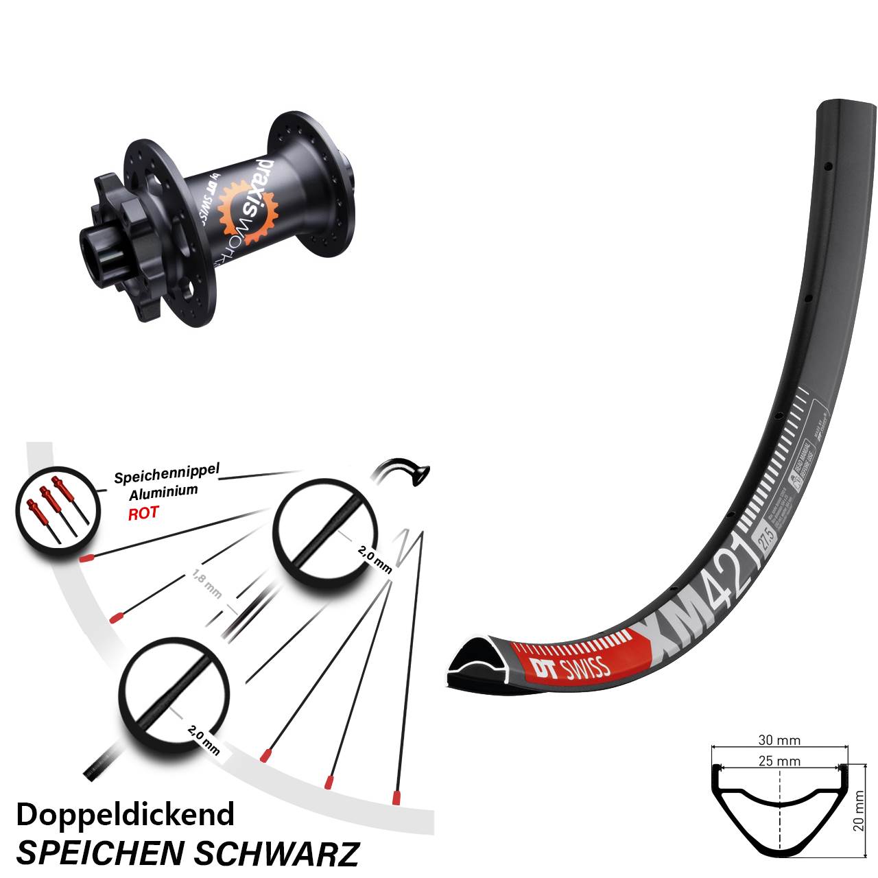 27,5 Zoll DT Swiss XM421-350 Disc Vorderrad 15x100