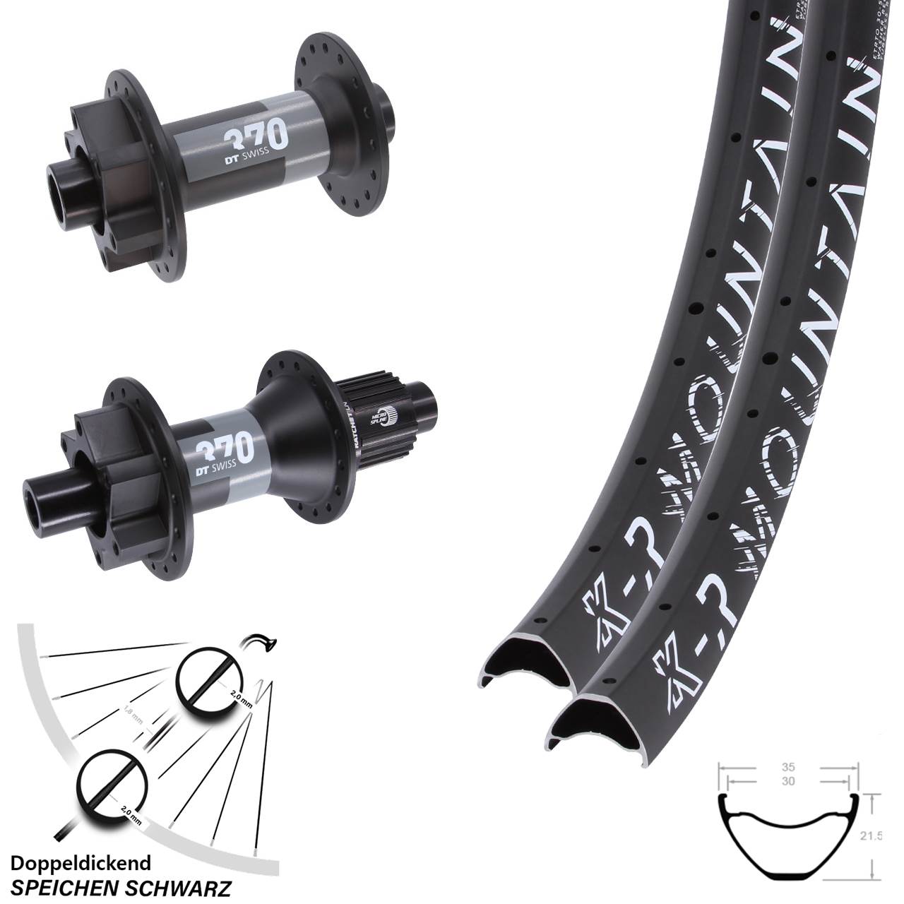 KX-R Mountain DT Swiss 370 29+Zoll Laufradsatz 6-Loch 15x110 12x148 Micro Spline