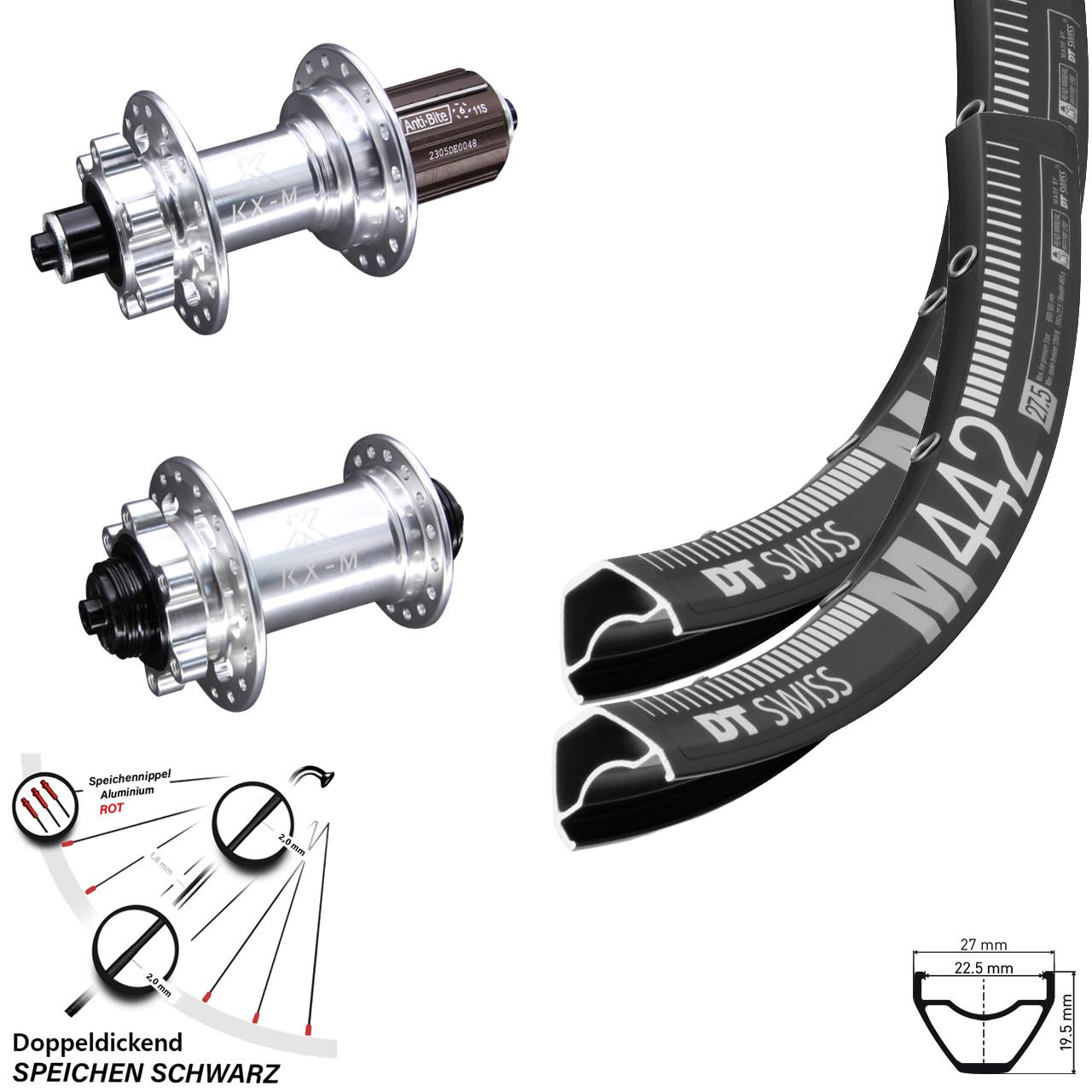 Laufradsatz 6-Loch QR 28-29 Zoll DT Swiss M 442 KX-M 8-12 fach HG