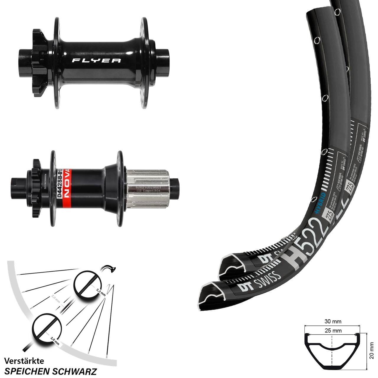 Laufradsatz 6-Loch 29 Zoll DT Swiss H 522 Formula Novatec 8-12 fach HG Boost