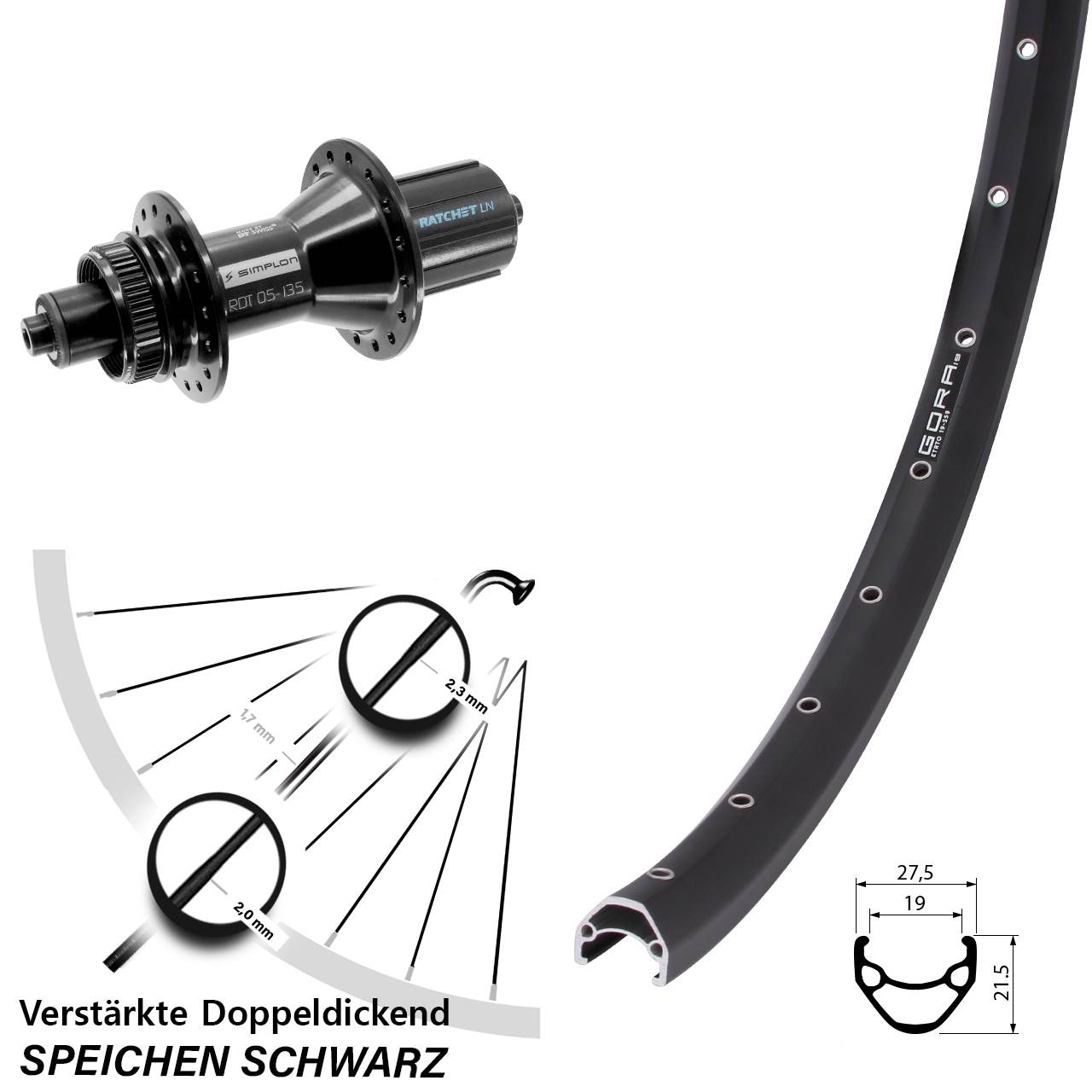 26 Zoll Gora 19 DT Swiss 370 Hybrid Centerlock Hinterrad QR 8-11 fach HG