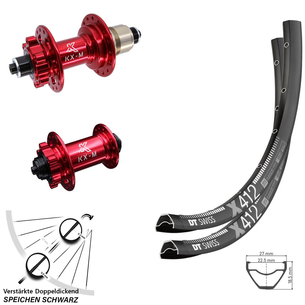 6-Loch 29 Zoll Laufradsatz DT Swiss X412 KX-M rot XD 11-12 fach QR