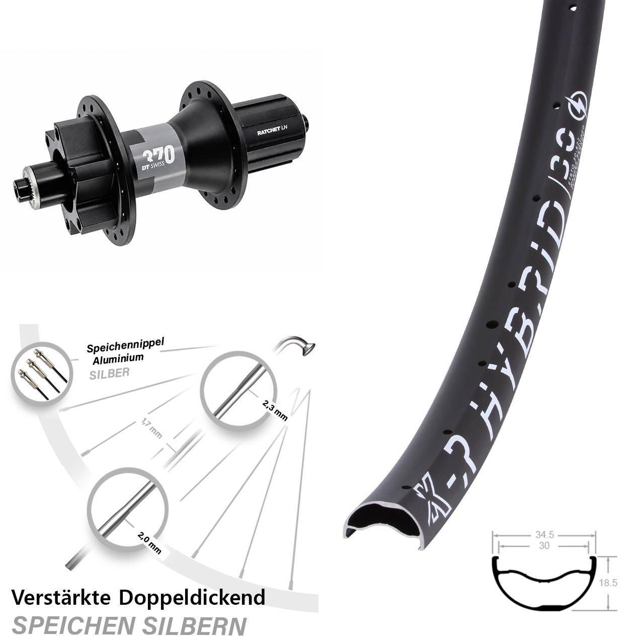 KX-R Hybrid 30 DT Swiss 370 29 Zoll Hinterrad 6-Loch für Schnellspanner 8-11 fach HG