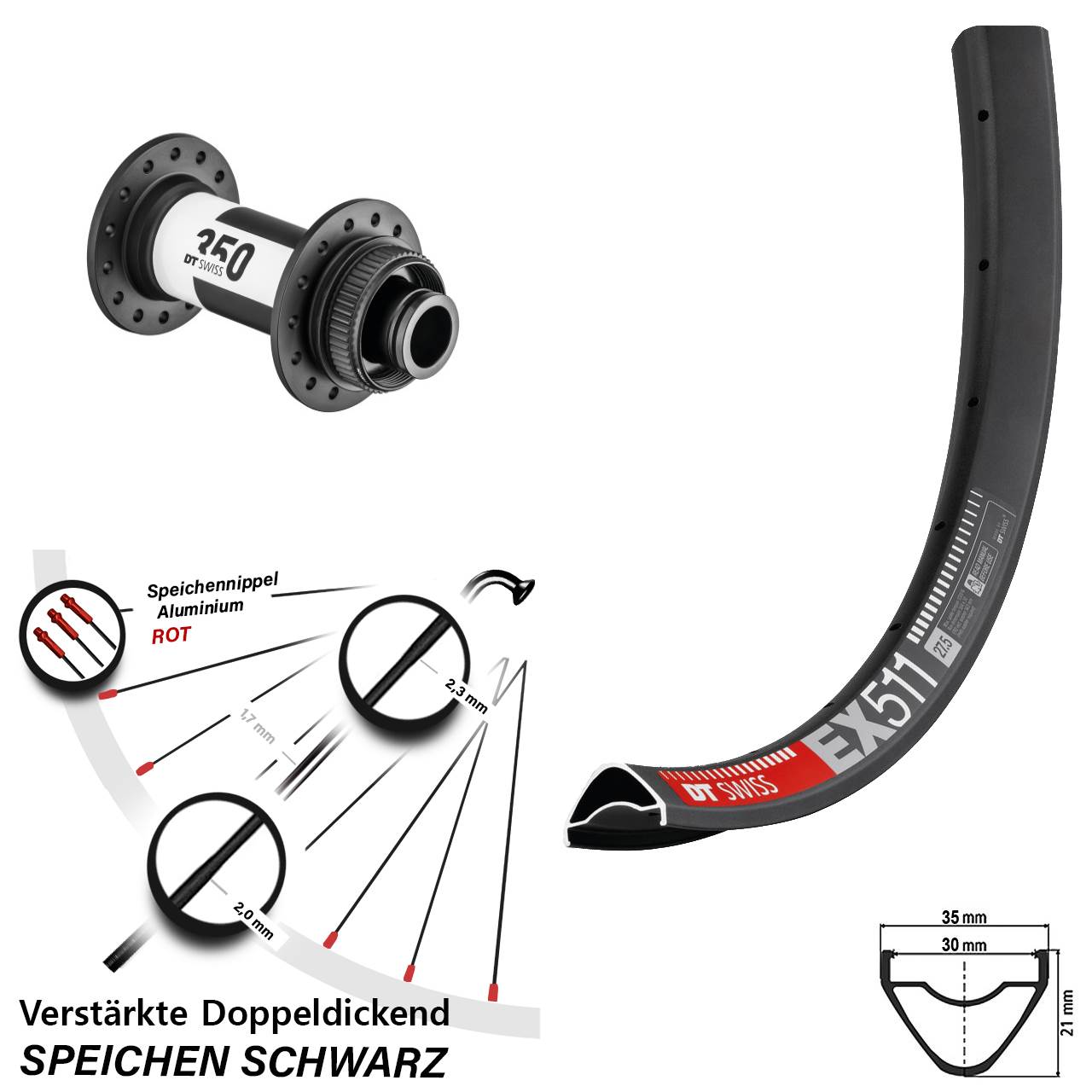 29 Zoll DT Swiss EX511-350 Centerlock Vorderrad 15x100