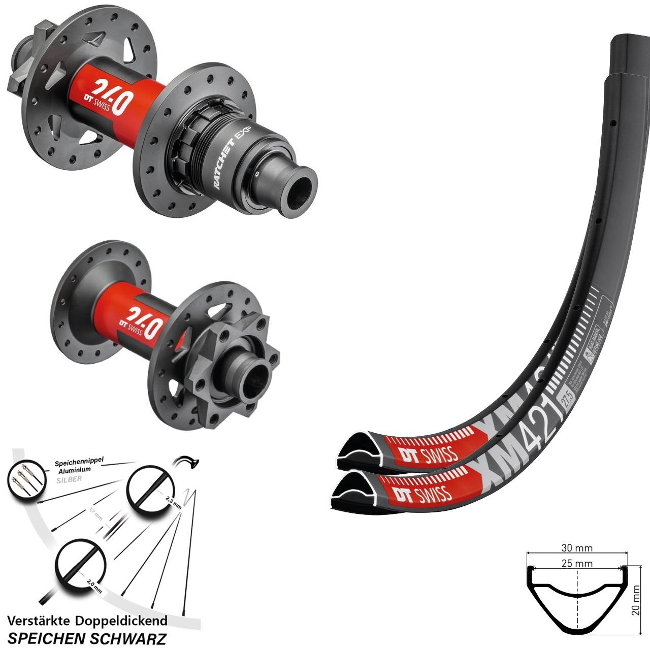 29 Zoll DT Swiss XM421 240 EXP Laufradsatz 6-Loch 15x110 12x148 XD