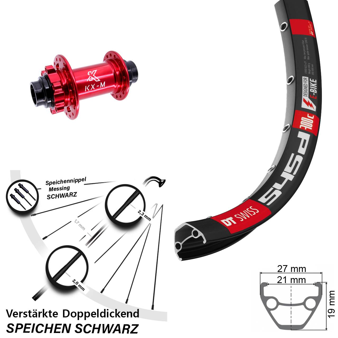 6-Loch Vorderrad 20x110 non Boost 26 Zoll DT Swiss 545 KX-M rot