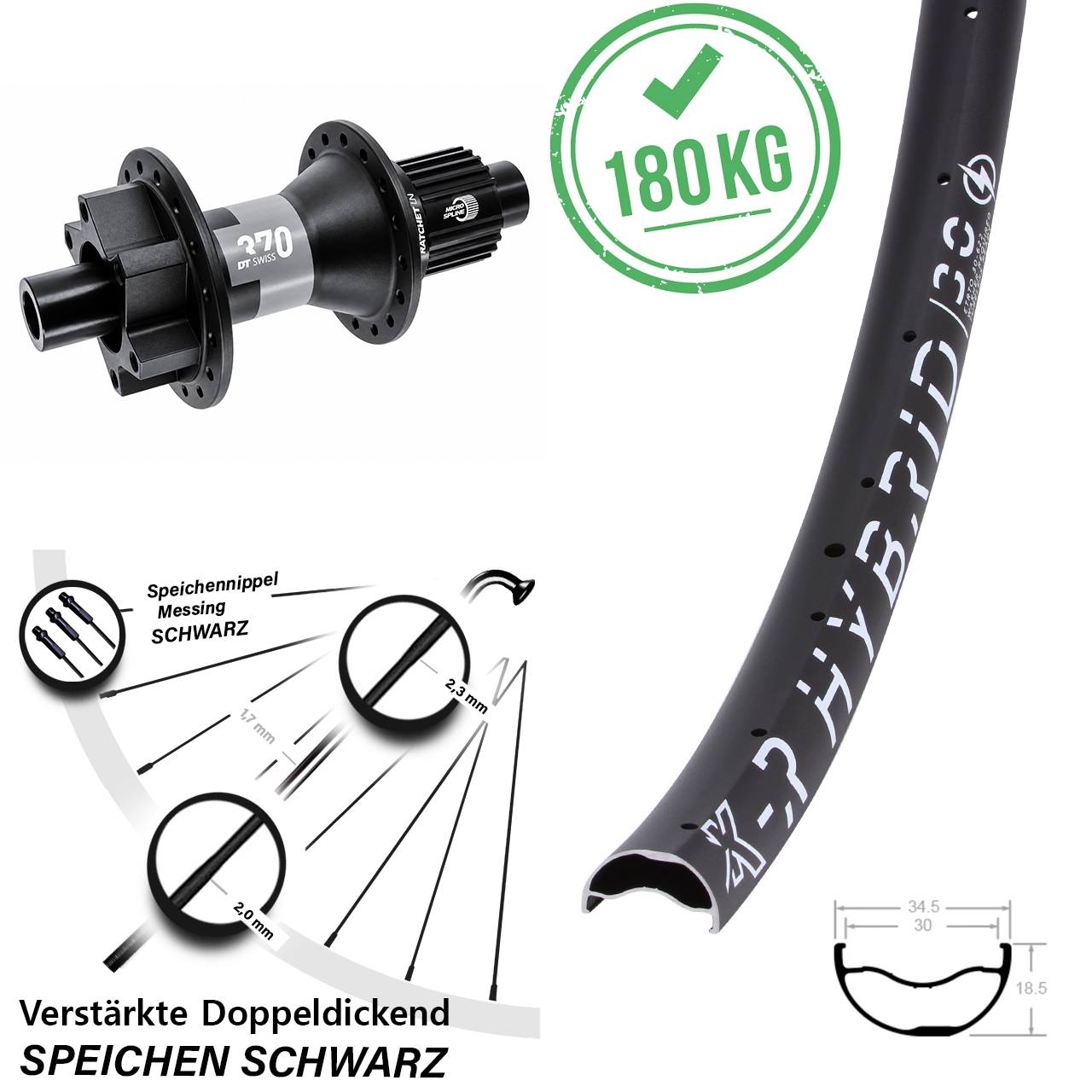 6-Loch Hinterrad 12x142 29 Zoll KX-R Hybrid 30 DT Swiss 370 Shimano Micro Spline