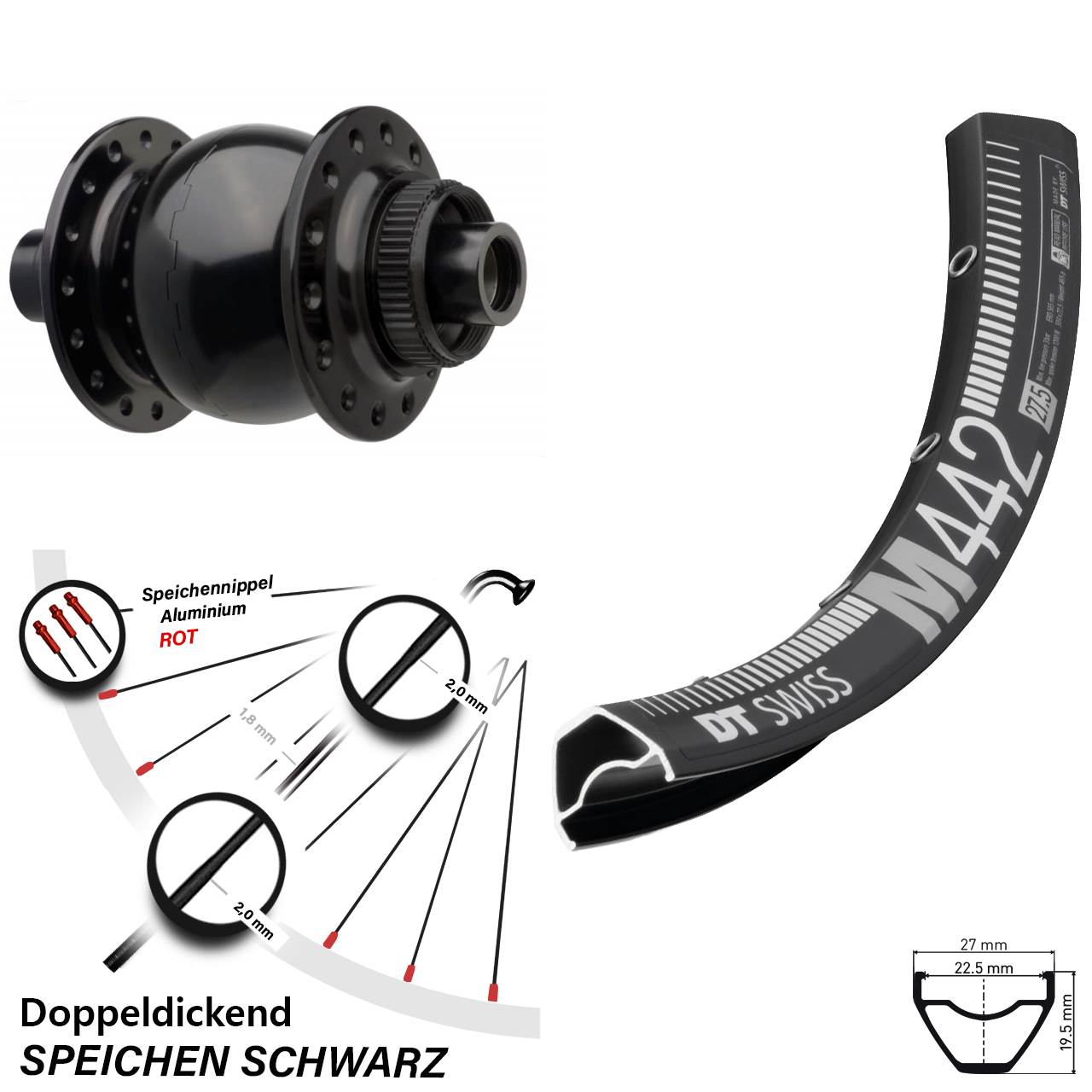 SON 28 Zoll DT Swiss M 442 Dynamo-Vorderrad Centerlock 15x110 Boost