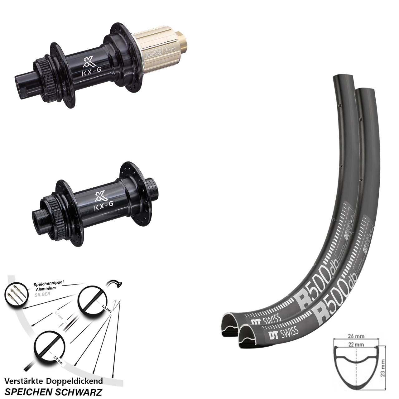 Laufradsatz Centerlock 28 Zoll DT Swiss R500 KX-G Gravel 8-12 fach HG 12x100/142