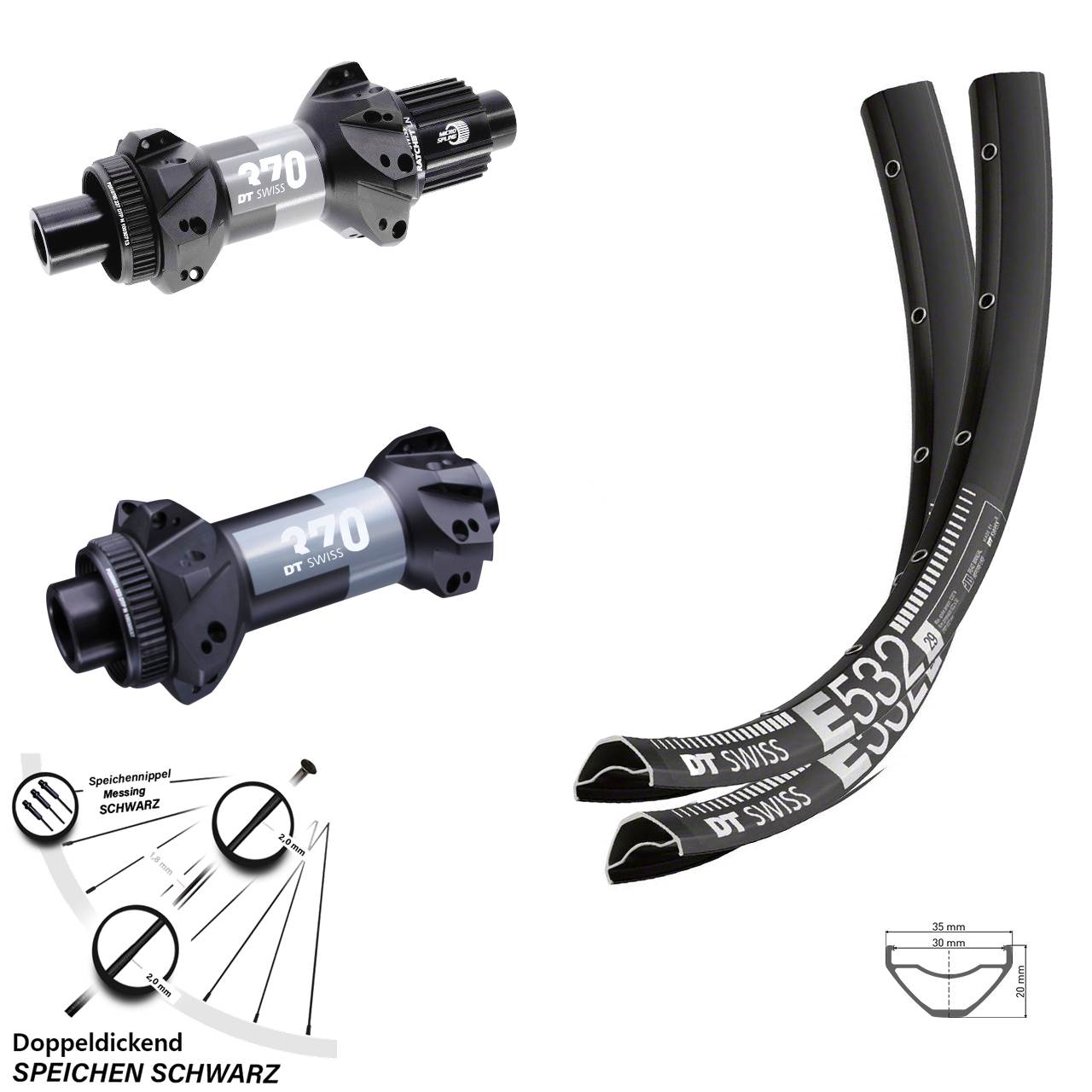 DT Swiss E532-370 Straightpull 27,5 Zoll Disc Laufradsatz 15x110 12x148 Micro Spline