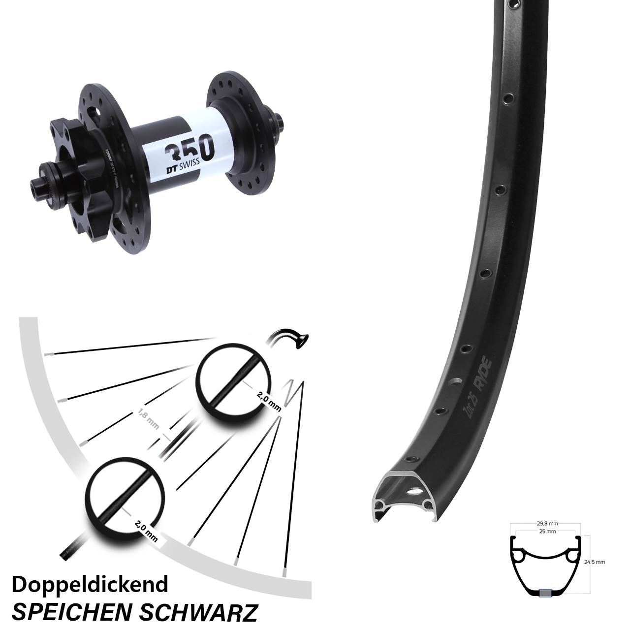 28 Zoll Ryde ZAC 25 DT Swiss 350 Disc Vorderrad QR