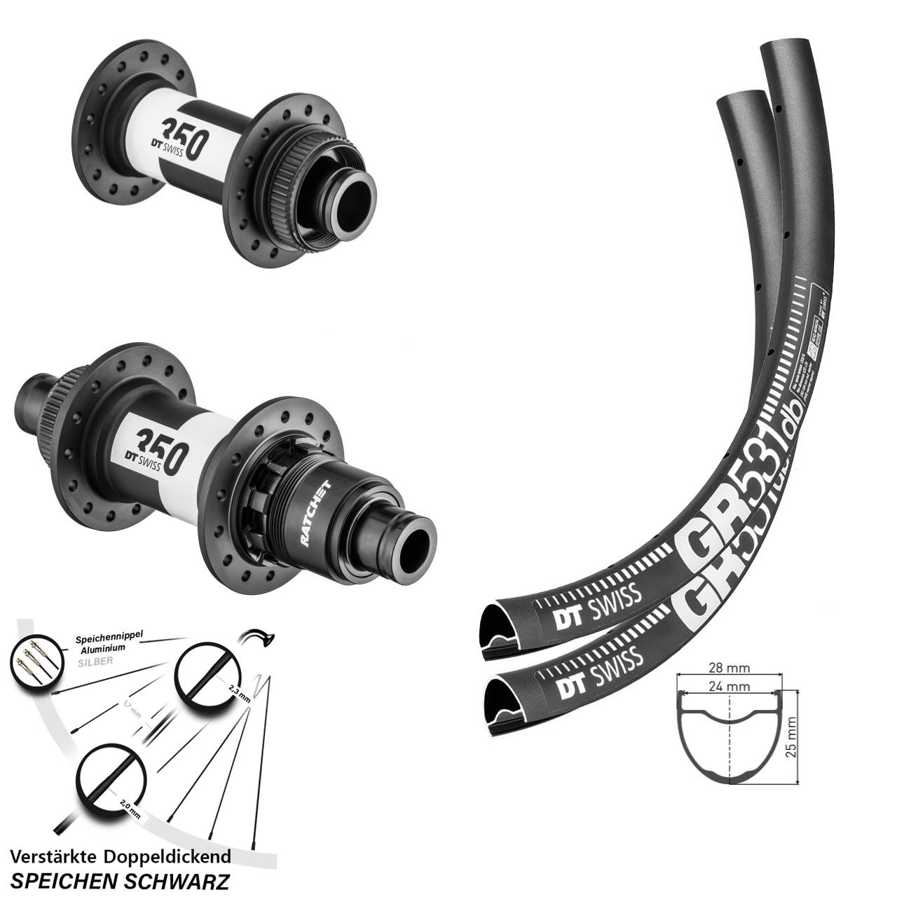 Laufradsatz Centerlock 15x100 12x142 27,5 Zoll DT Swiss GR531 DT Swiss 350 XDR 11-12 fach