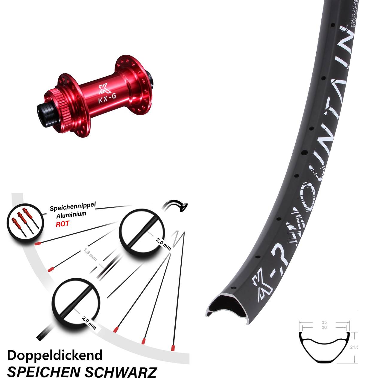 27,5 Zoll KX-GR Mountain rot Vorderrad Centerlock 15x100