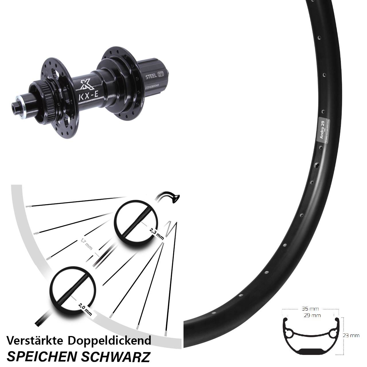 Disc Laufrad Ryde Andra 29 Zoll KX-E 8-12 fach für Schnellspanner Boost